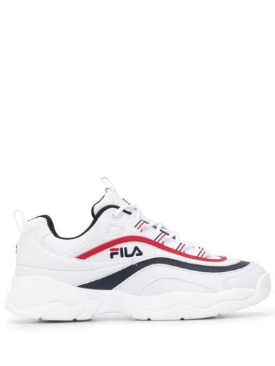 Fila Ray Disruptor Leather Platform Trainers In White/navy/red