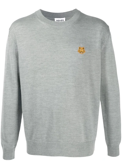 Kenzo Tiger Embroidered Crew Neck Jumper In Grey