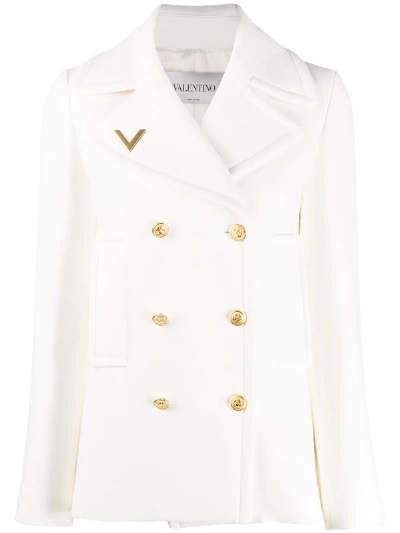 Valentino Embellished Double-breasted Wool Coat In Avorio