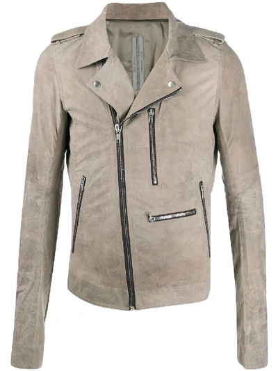 Rick Owens Suede Biker Jacket In Neutrals