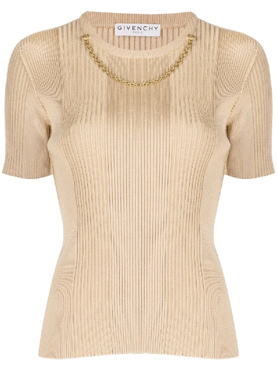 Givenchy Camel Embellished Ribbed-knit Top In Neutrals