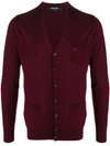 Dsquared2 Logo Embroidered Wool Knit Cardigan In Bordeaux