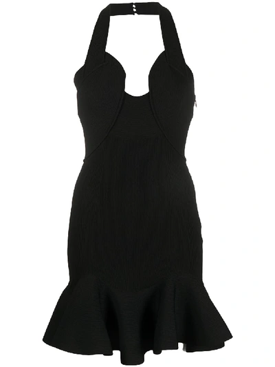 Alexander Mcqueen Halterneck Ribbed Knit Mini Dress In Black