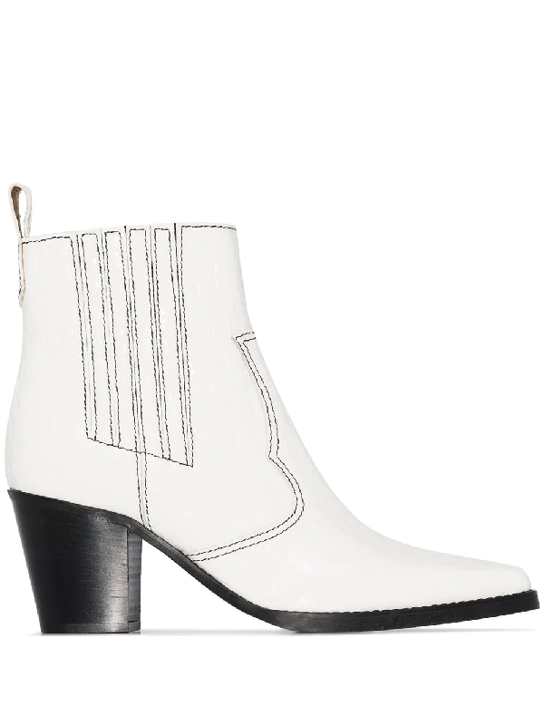 white heeled ankle boots