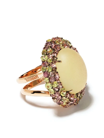 Brumani 18kt Rose Gold Baobá Diamond, Sapphire And Quartz Ring In Rose Gold And Green Gemstone