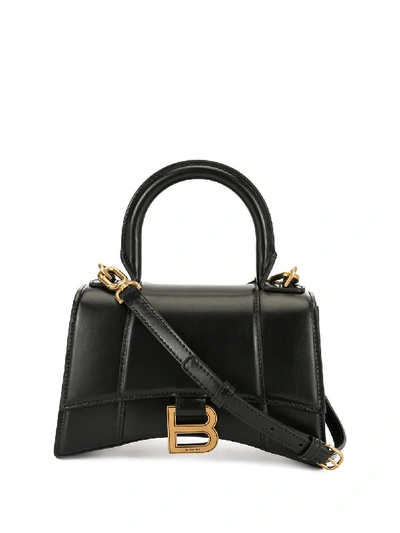 Balenciaga Hourglass Small Leather Top Handle Shoulder Bag In Black