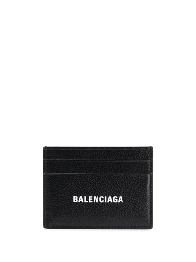 Balenciaga Logo-print Full-grain Leather Cardholder In 1090 - Black