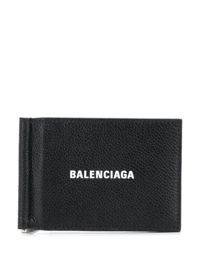 Balenciaga Money-clip Foldover Wallet In 1090 Black/l White
