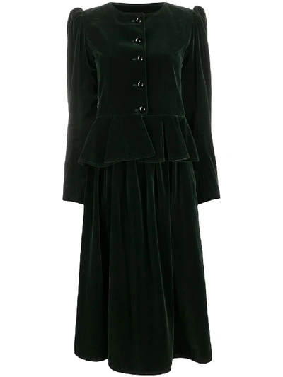 Pre-owned Saint Laurent 丝绒半身裙与西装夹克套装 In Green