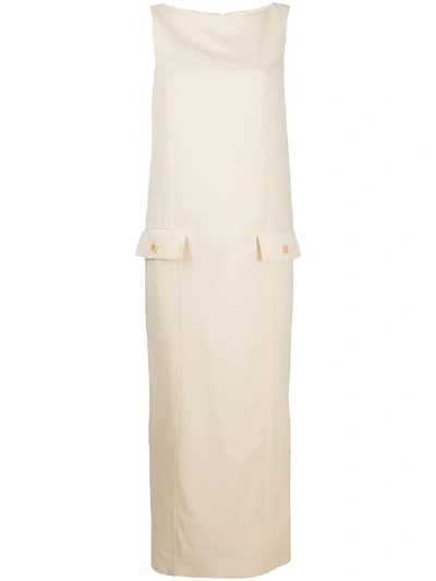 Pre-owned Gianfranco Ferre Slash Neck Maxi Dress In Neutrals