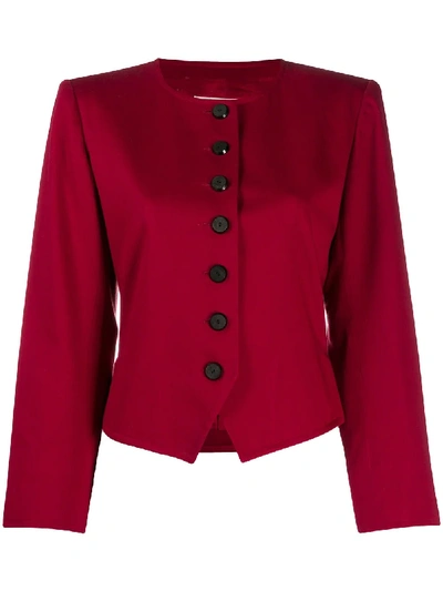 Pre-owned Saint Laurent Collarless Buttoned Jacket In Red