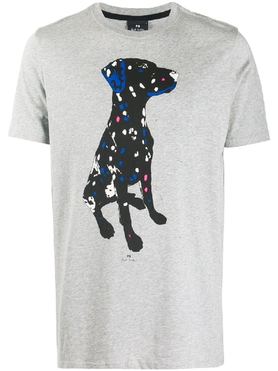 Ps By Paul Smith Dog-print Round Neck T-shirt In Grey