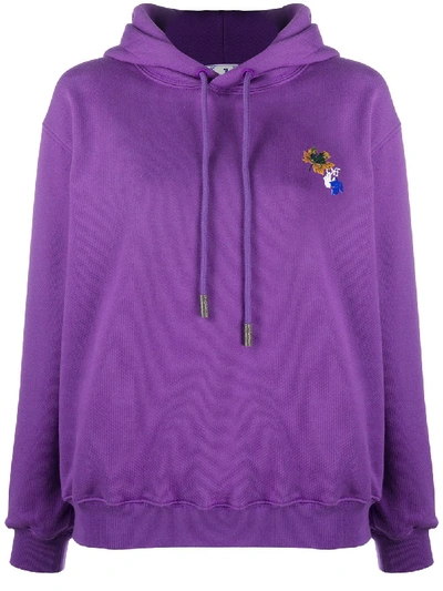 Off-white Embroidered Leaves Arrow Hoodie In Purple