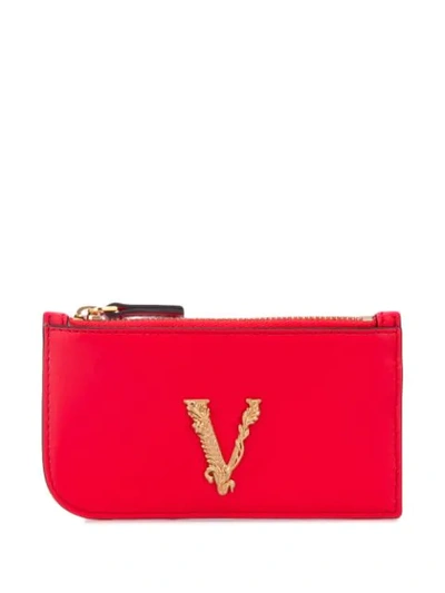Versace Virtus Zip Cardholder In Red