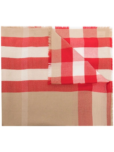 Burberry Beige And Red Vintage Check Cashmere Scarf