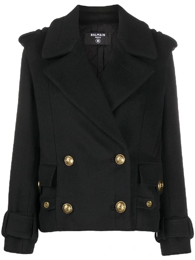 Balmain Cropped Double-breasted Jacket In Black