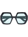 GUCCI BLACK OVERSIZED HEXAGONAL SUNGLASSES