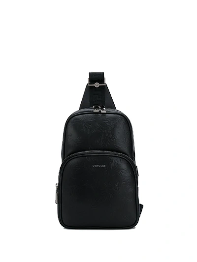 Versace Barocco-embossed Single-strap Backpack In Black