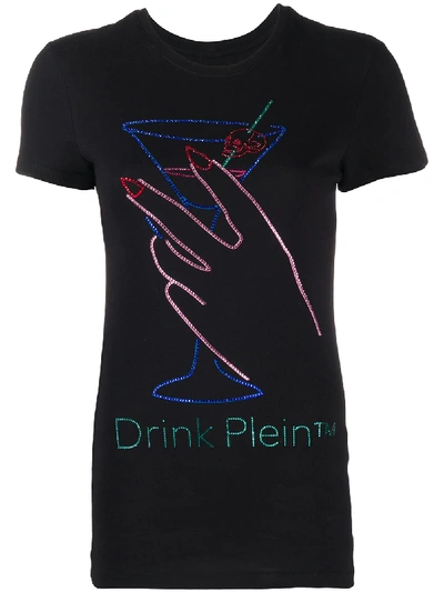 Philipp Plein Neon Drink Rhinestone T-shirt In Black
