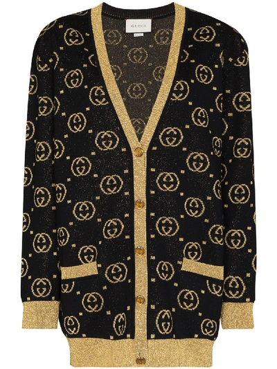 Gucci Gg Lamé Wool Cardigan In Black