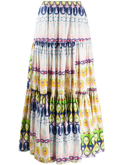 La Doublej Geometric Flared Maxi Skirt In Pink