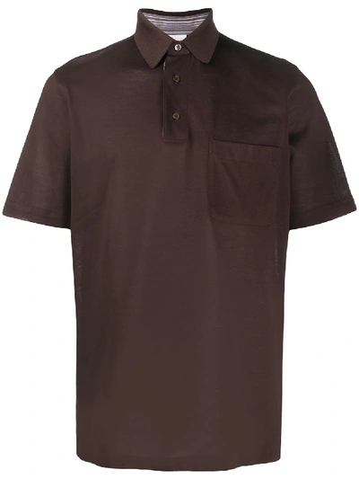 Brioni Pique Polo Shirt In Brown