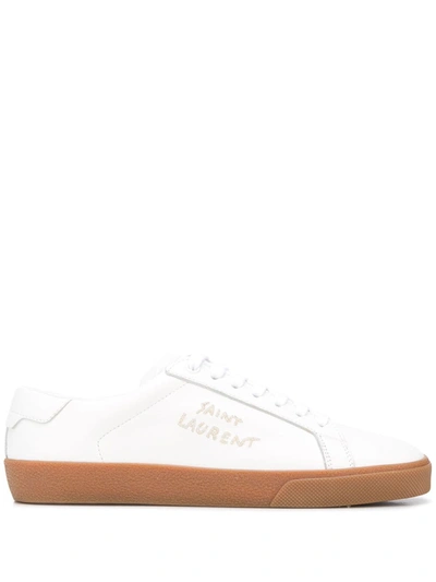 Saint Laurent Court Classic Logo-embroidered Leather Trainers In White