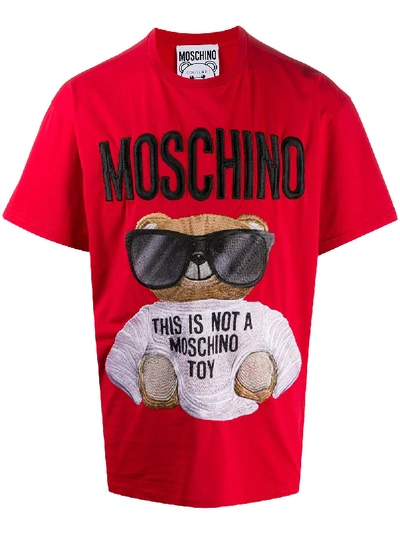 Moschino Embroidered-logo Motif T-shirt In Red