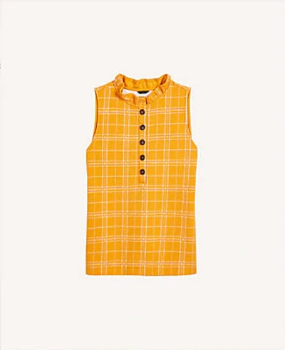 Ann Taylor Checked Ruffle Henley Shell Top In Raw Honey
