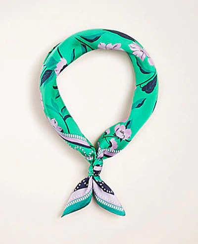 Ann Taylor Floral Silk Little Scarf In Parrot Green
