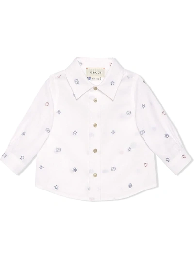 Gucci Babies' 标志刺绣衬衫 In White