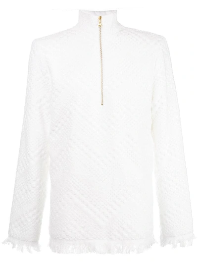 Marine Serre Frayed Terry Jacquard Jumper In White