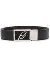 Brioni Logo Plaque Leather Belt In Black