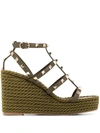 VALENTINO GARAVANI ROCKSTUD ROPE WEDGE SANDALS