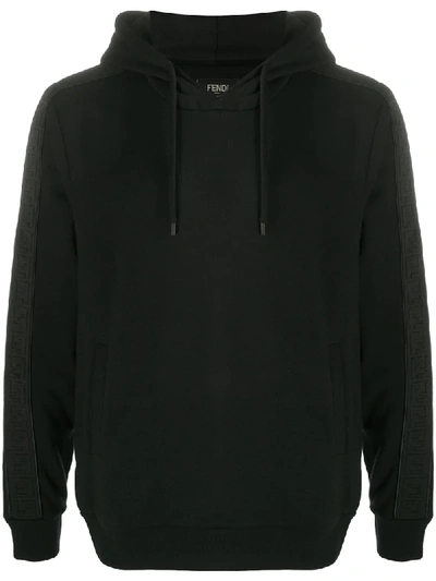 Fendi Ff Stripe Hooded Sweatshirt In Black