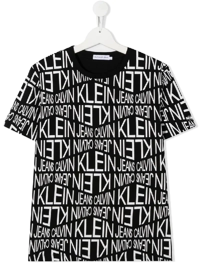 Calvin Klein Teen Logo Print T-shirt In Black