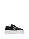 Prada Double Wheel Sneaker Aus Gabardine-re-nylon In Black White