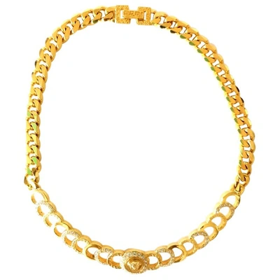 Pre-owned Versace Medusa Metallic Gold Plated Necklace