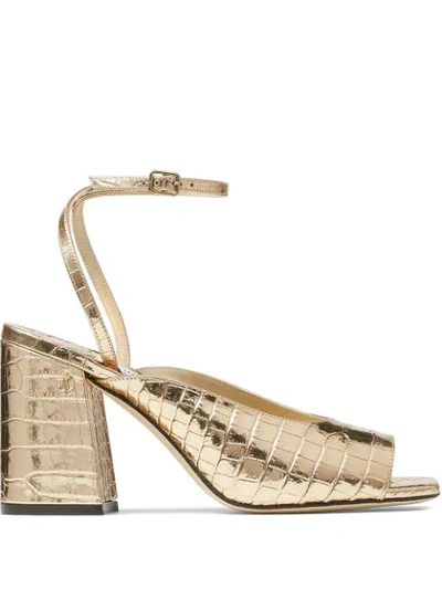 Jimmy Choo Jassidy 85 Metallic Croc-embossed Leather Sandals In Silver