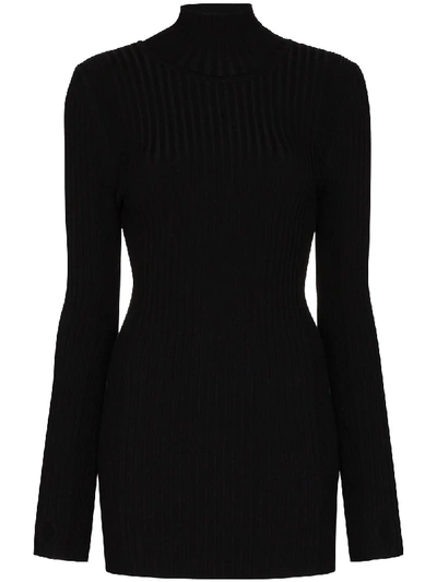 Paco Rabanne Ribbed Turtleneck Knit Sweater In Black