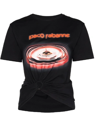 Rabanne Drip Logo-print Gathered Cotton T-shirt In Black