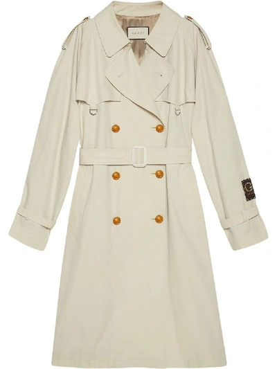 Gucci Logo-patch Trench Coat In Light Beige