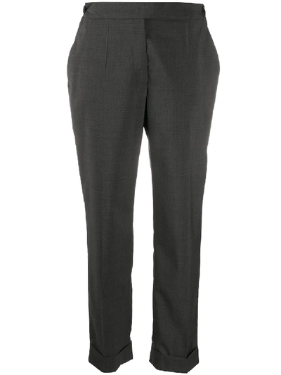 Prada Cropped Cotton Trousers In Grey,black