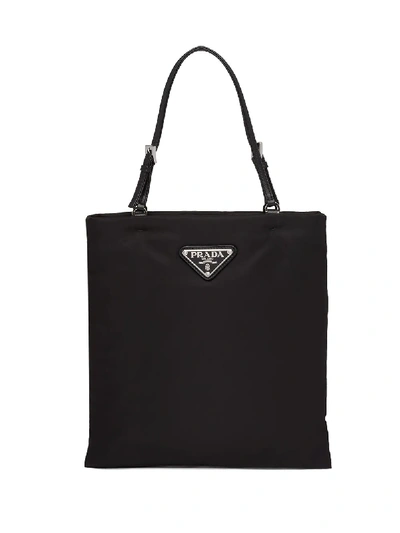 Prada Triangle Logo Tote Bag In Black