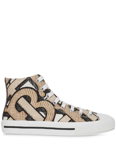 Burberry Monogram-print High-top Trainers In Neutrals ,white