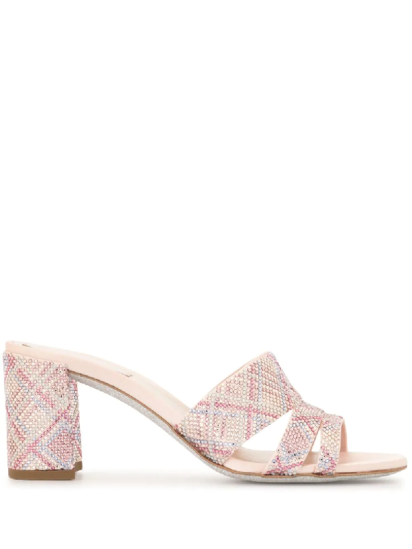 pink low block heel sandals