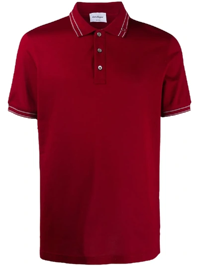 Ferragamo Contrast Trim Polo Shirt In Red