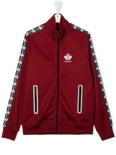 Dsquared2 Teen Maple Leaf Tape Track Jacket In Red