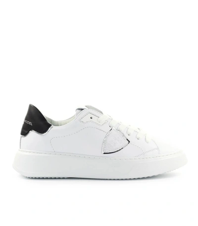 Philippe Model Temple Trainers In Leather With Contrasting Heel Tab In White