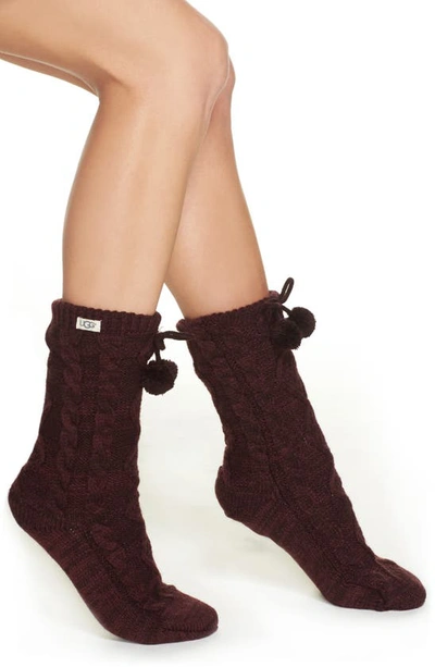 Ugg Pom Pom Fleece Lined Crew Socks In Port